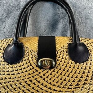 Elegant Black and Tan Woven Handbag